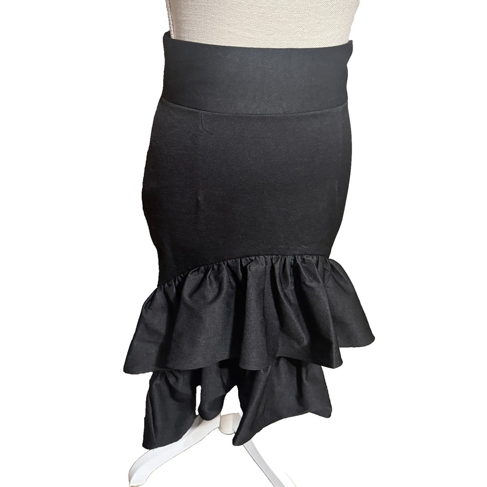 Nylon Black Ruffle Mermaid Skirt High Waist Tiered Goth Coquette Style 47027 S